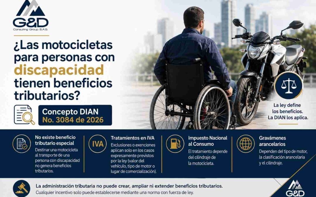 ¿Las motocicletas para personas con discapacidad tienen beneficios tributarios? Concepto DIAN No. 3084 de 2026